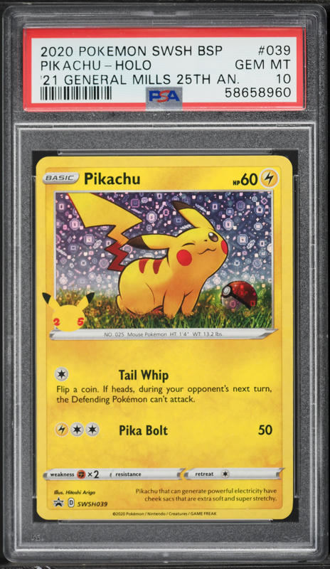 2020 Pokemon SWSH Promo General Mills 25th Anniversary Holo Pikachu #SWSH039 PSA 10 GEM MINT