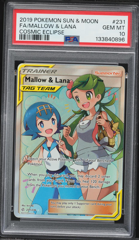 2019 Pokemon Sun & Moon Cosmic Eclipse Full Art Mallow & Lana #231 PSA 10 GEM MINT