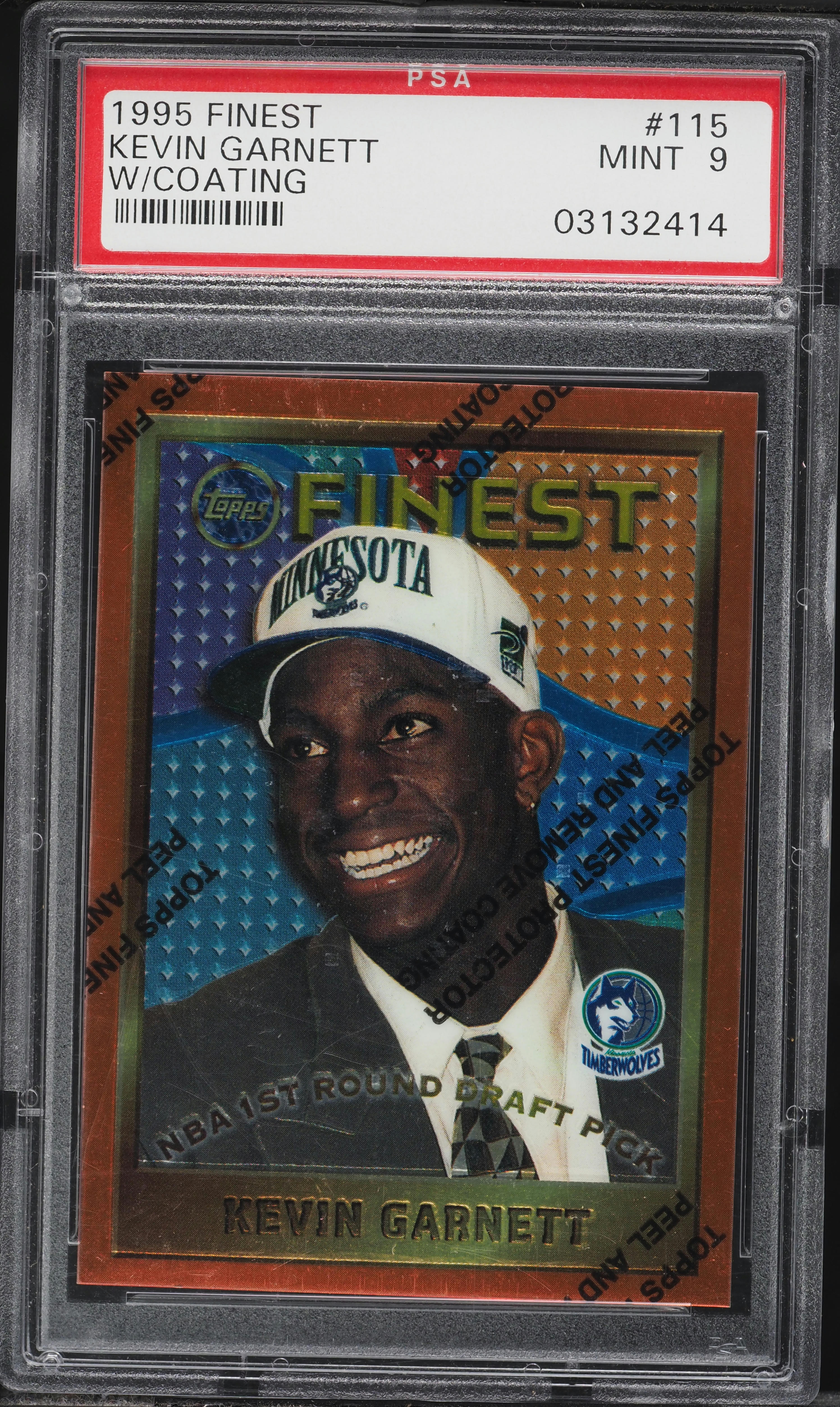 1995 Finest Basketball w/ Coating Kevin Garnett ROOKIE #115 PSA 9