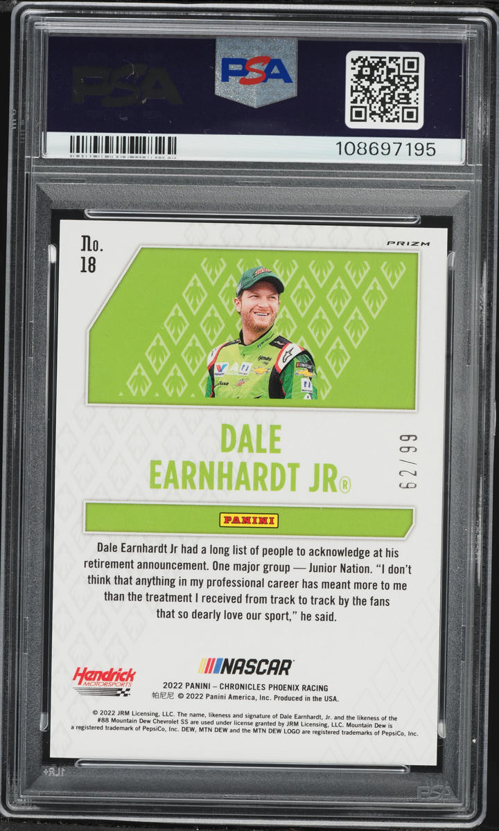 アンス ファティ Panini Chronicles ジャージナンバー 激レア！ 2022 Panini Chronicles Nascar Phoenix Red Dale Earnhardt Jr. /99