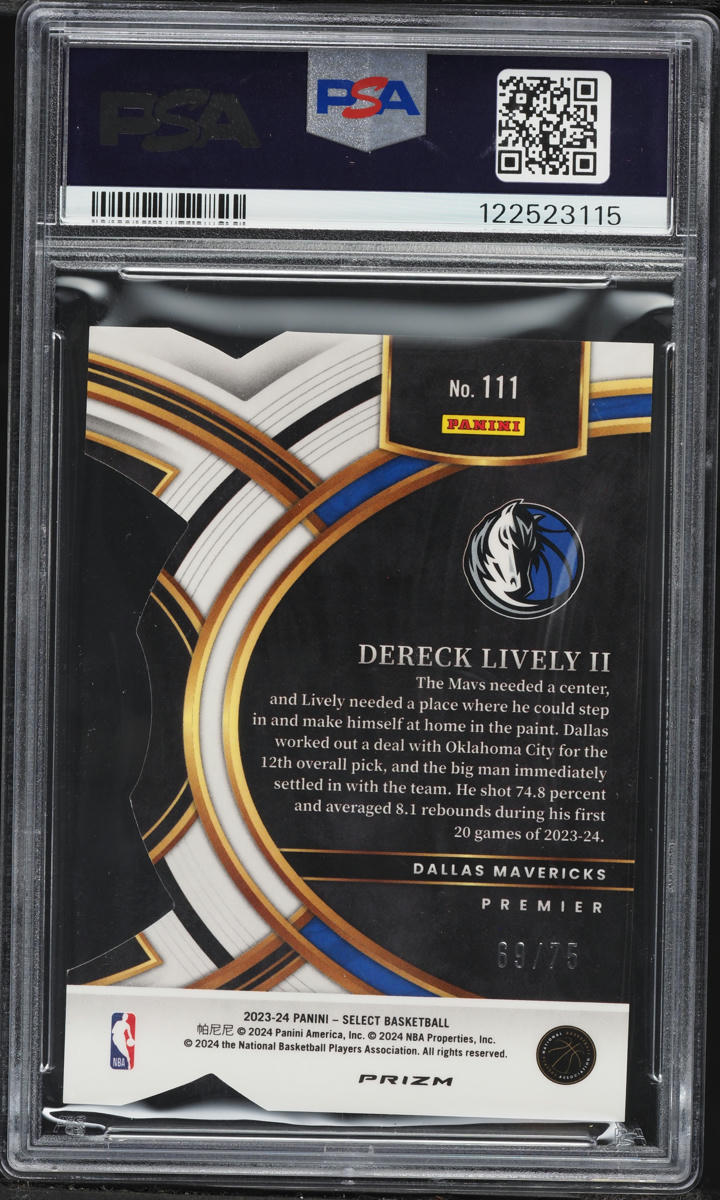 2023 Select Premier Neon Green Prizm Die-Cut Dereck Lively II ROOKIE /75 #111 PSA 9 MINT
