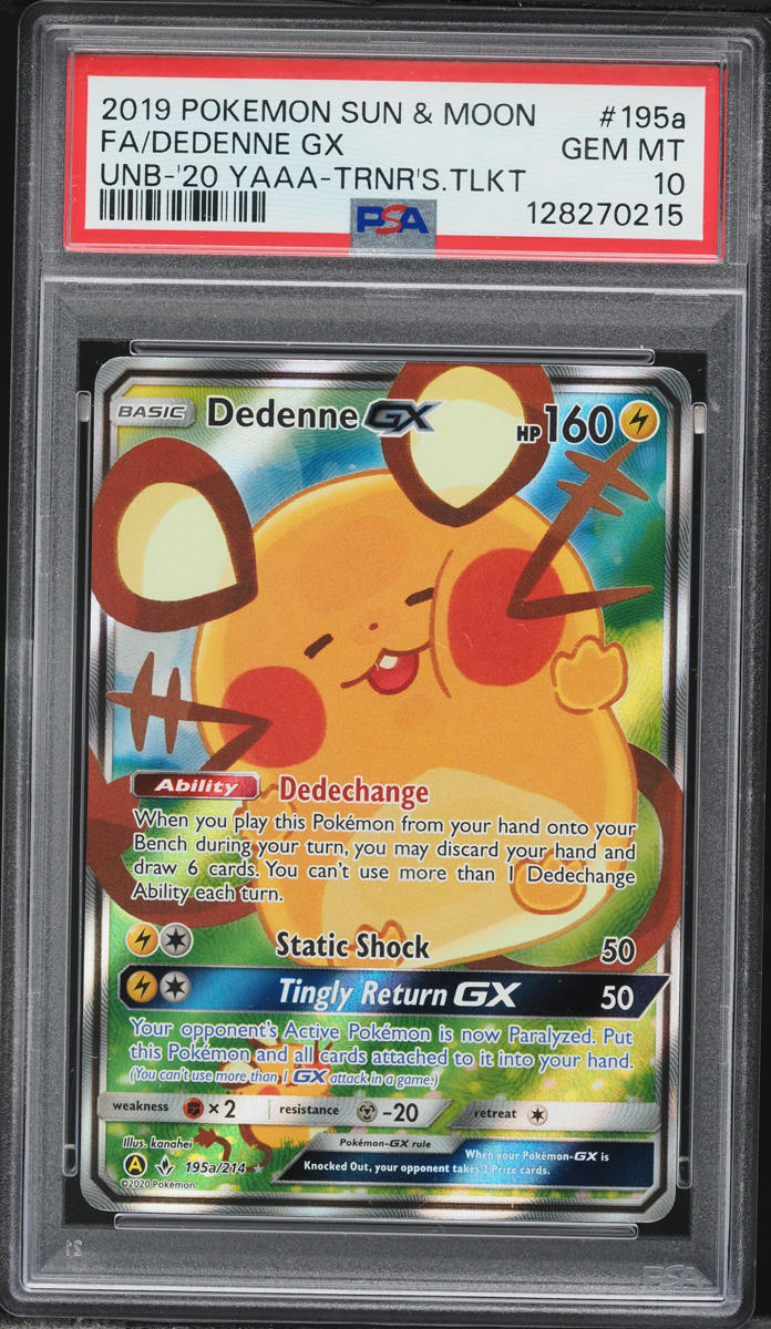 2020 Pokemon Sun & Moon Unbroken Bonds Trainer's Toolkit Full Art Dedenne GX #195a PSA 10 GEM