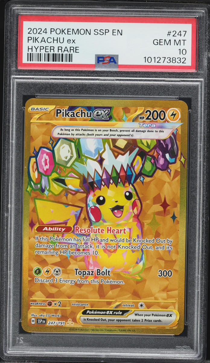 2024 Pokemon Scarlet & Violet Surging Sparks Gold Rare Pikachu ex #247 PSA 10 GEM MINT