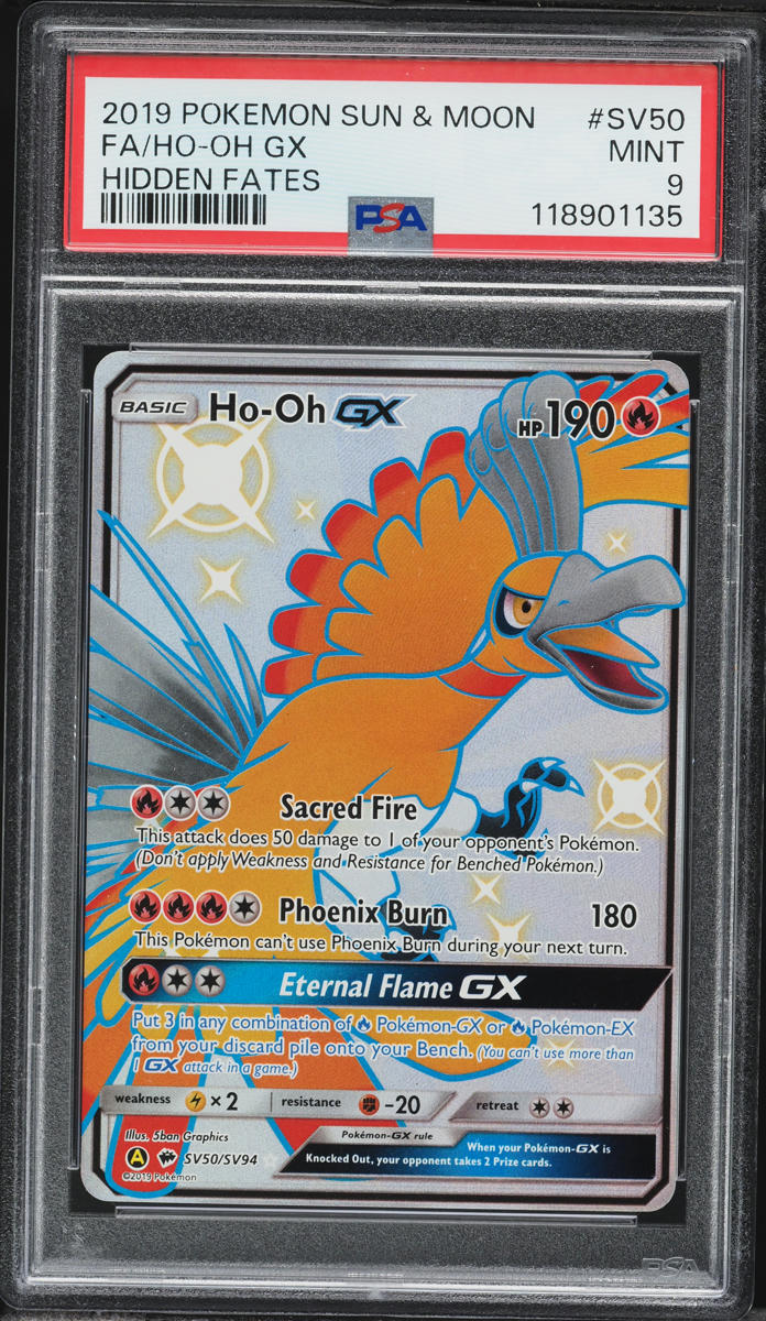 2019 Pokemon Sun & Moon Hidden Fates Shiny Full Art Ho-Oh GX #SV50 PSA 9 MINT