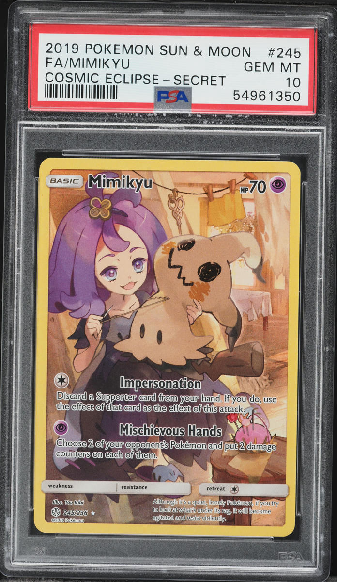 2019 Pokemon Sun & Moon Cosmic Eclipse Full Art Mimikyu #245 PSA 10 GEM MINT