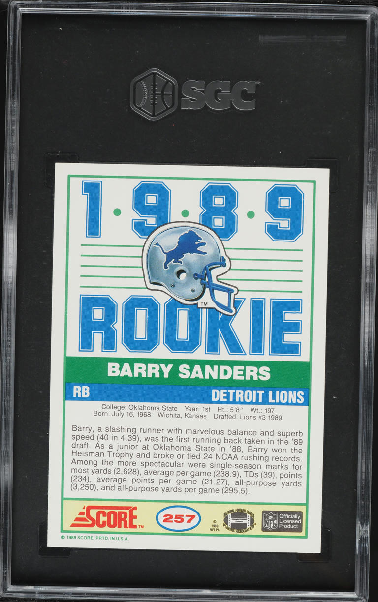 1989 Score Football Barry Sanders ROOKIE #257 SGC 10 GEM MINT