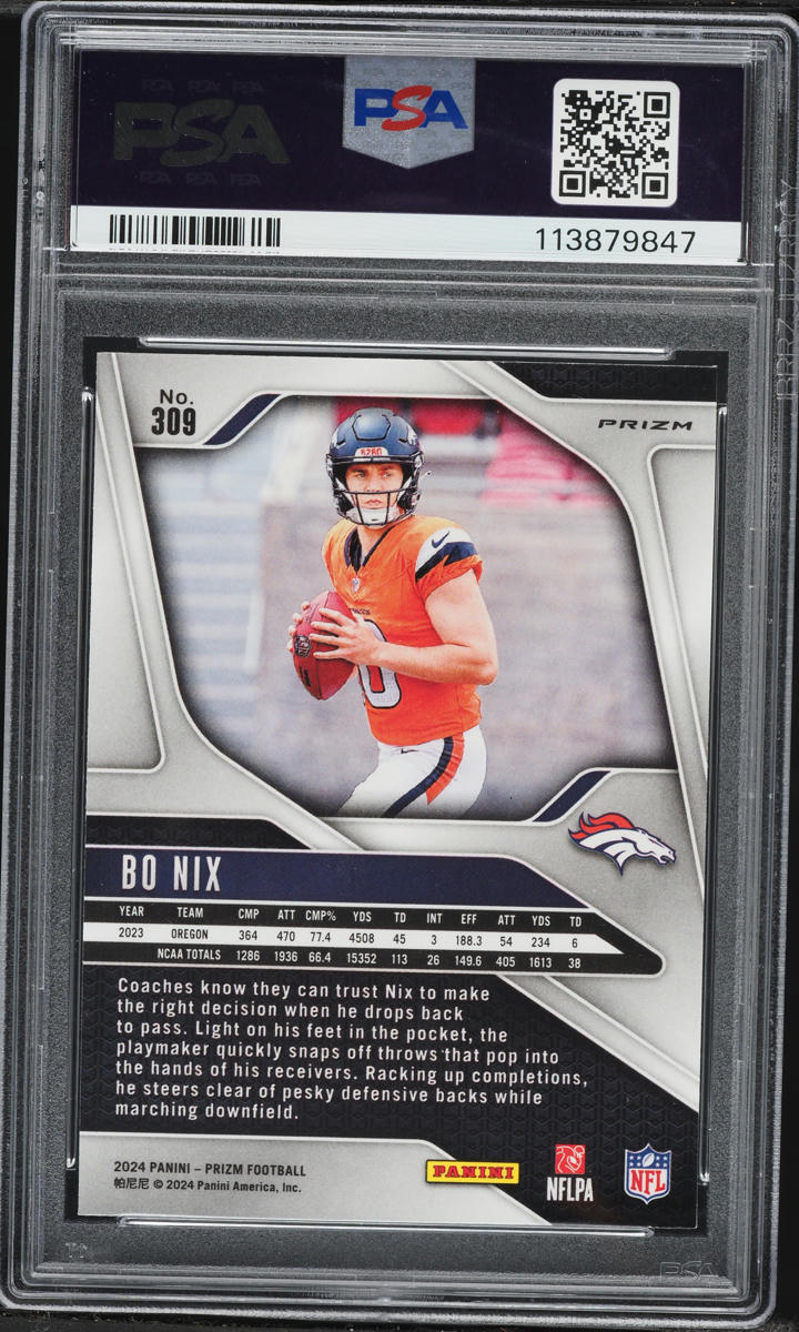 2024 Panini Prizm Silver Bo Nix ROOKIE #309 PSA 9 MINT