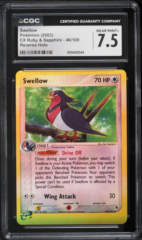 2003 Pokemon EX Ruby & Sapphire Reverse Holo Swellow #46 CGC 7.5 NRMT+