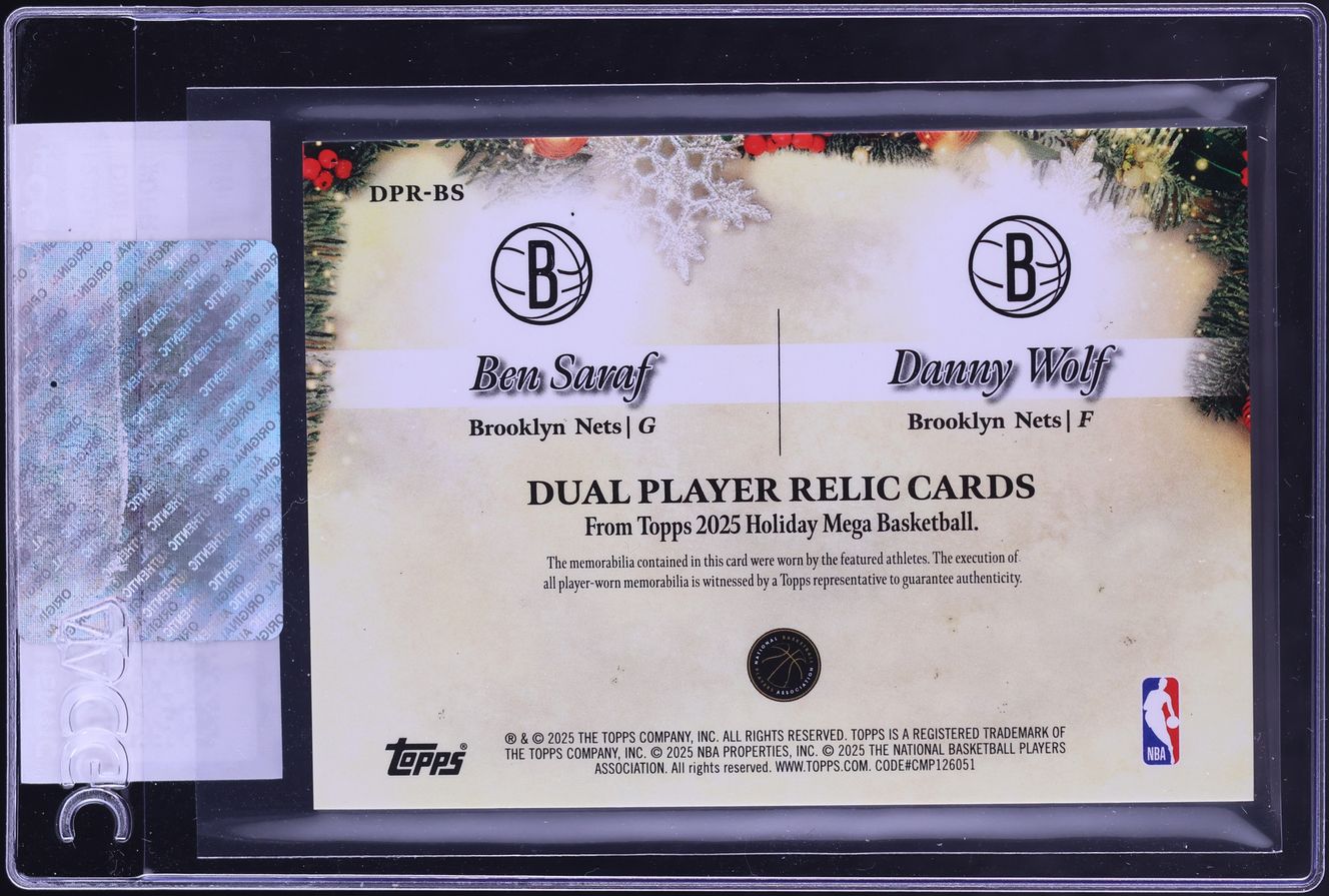 2025 Topps Holiday Dual Player Ben Saraf Danny Wolf ROOKIE PATCH