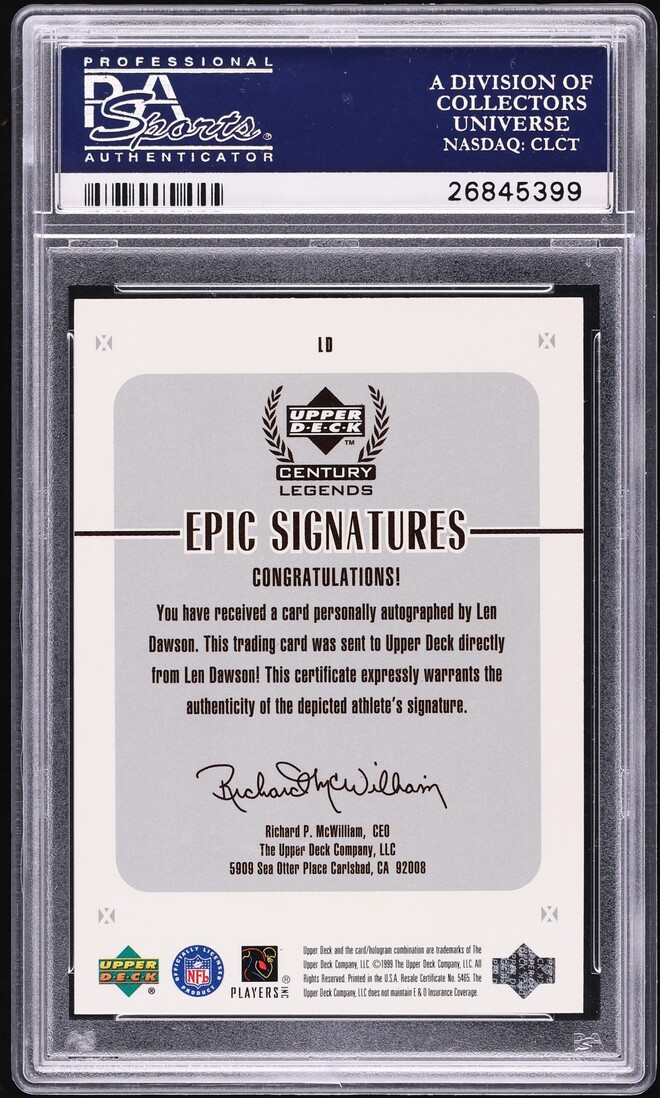 1999 Upper Deck Century Legends Epic Signatures Len Dawson AUTO #LD PSA 10 GEM MINT