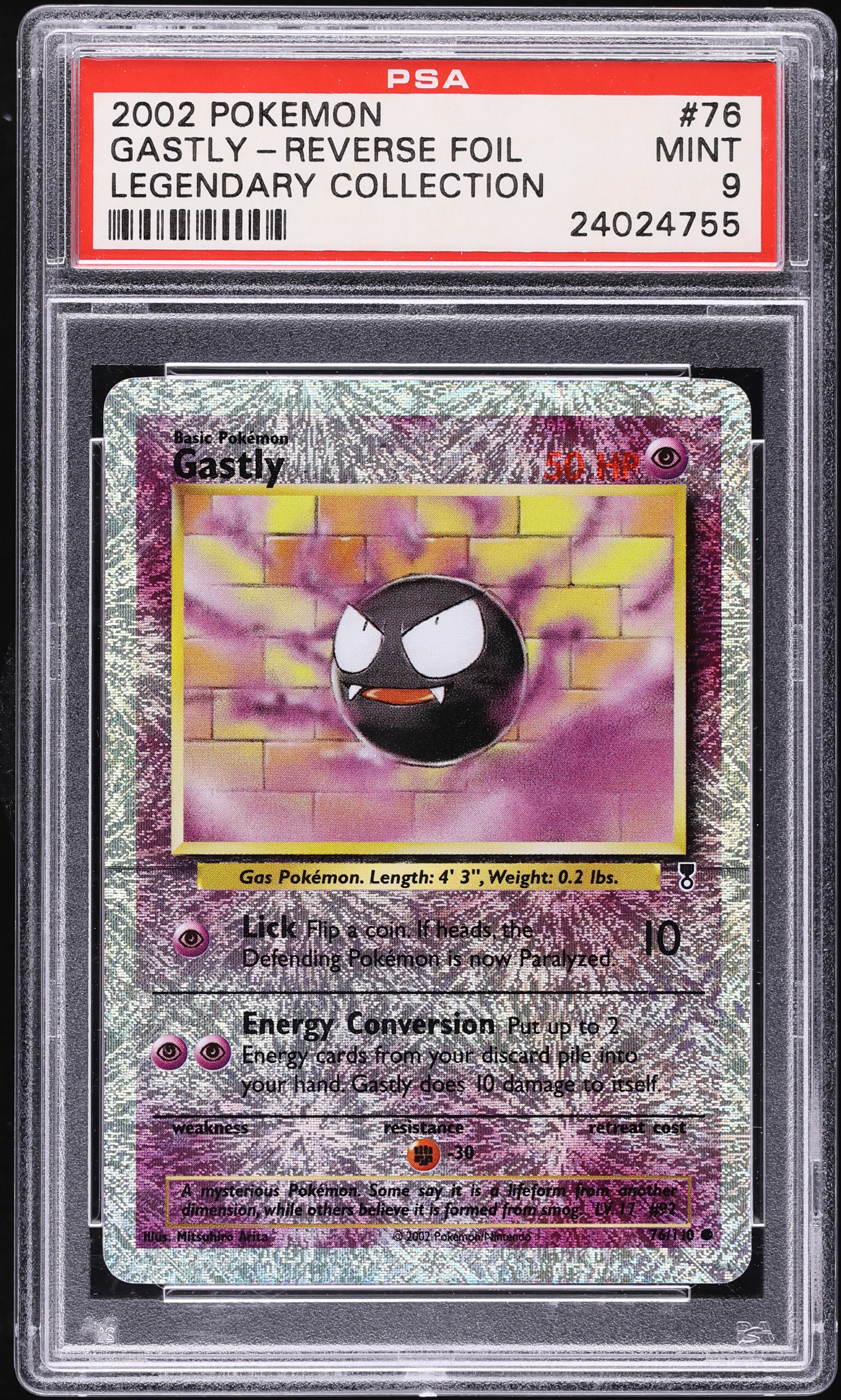2002 Pokemon Legendary Collection Reverse Holo Gastly #76 PSA 9