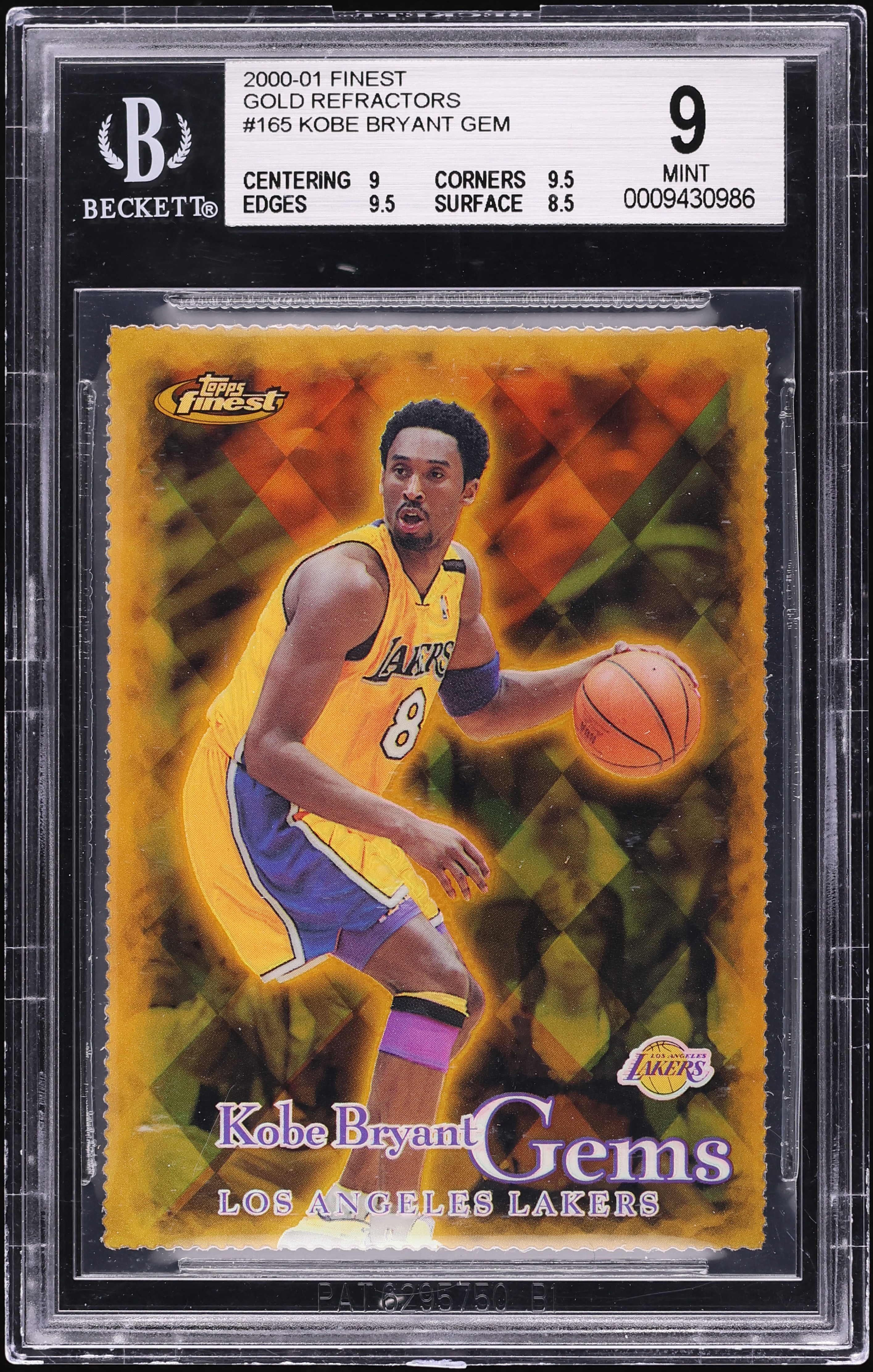 2000 Finest Gold Refractor Kobe Bryant /100 #165 BGS 9 MINT on