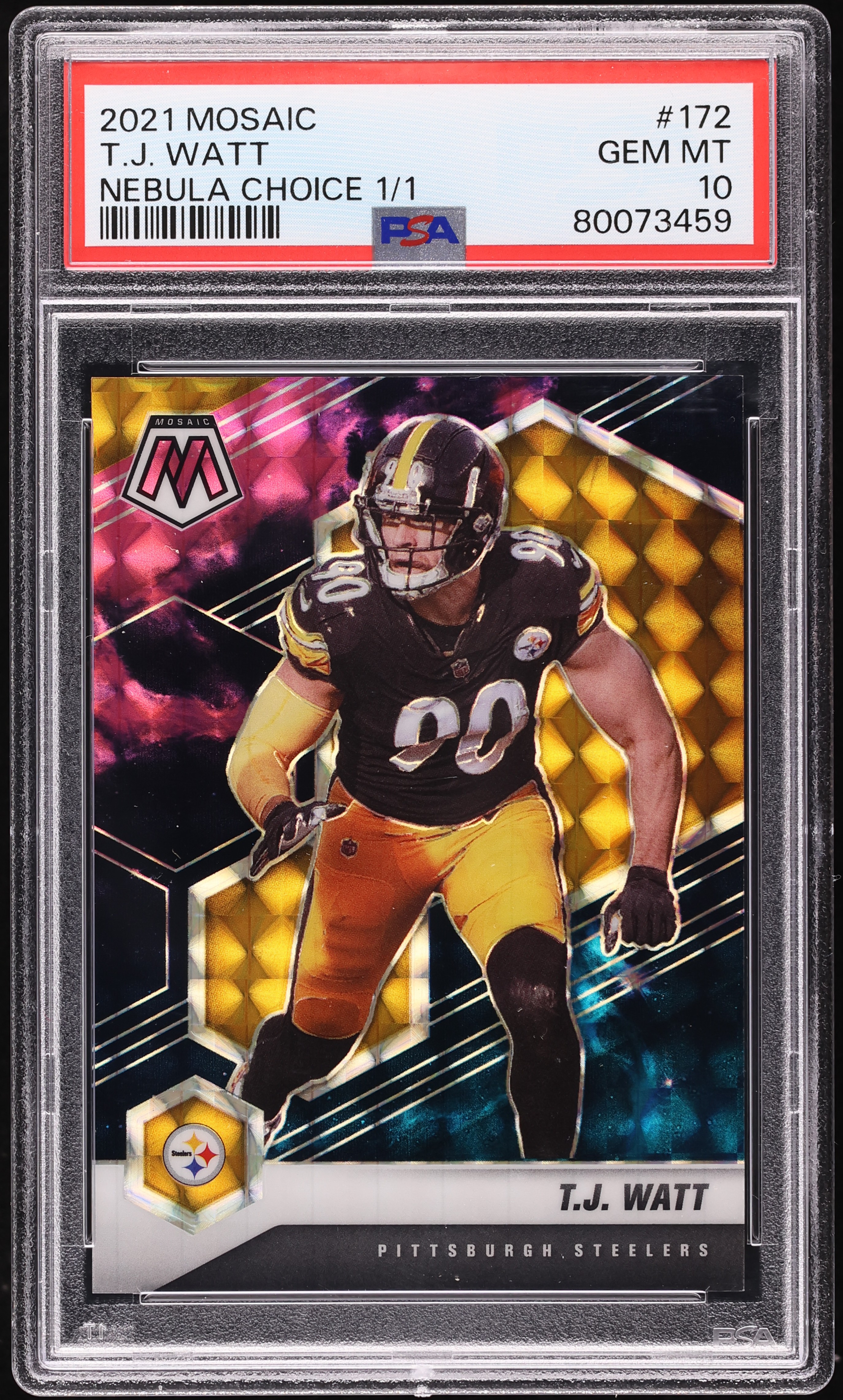 2021 Panini Mosaic Nebula Choice T.J. Watt 1/1 #172 PSA 10 GEM