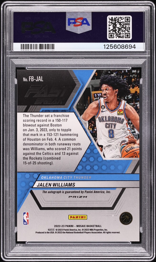 2022 Panini Mosaic Fast Break Prizm Jalen Williams ROOKIE AUTO #FB