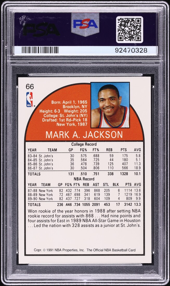 1991 Hoops Superstars Mark Jackson #66 PSA 9 MINT