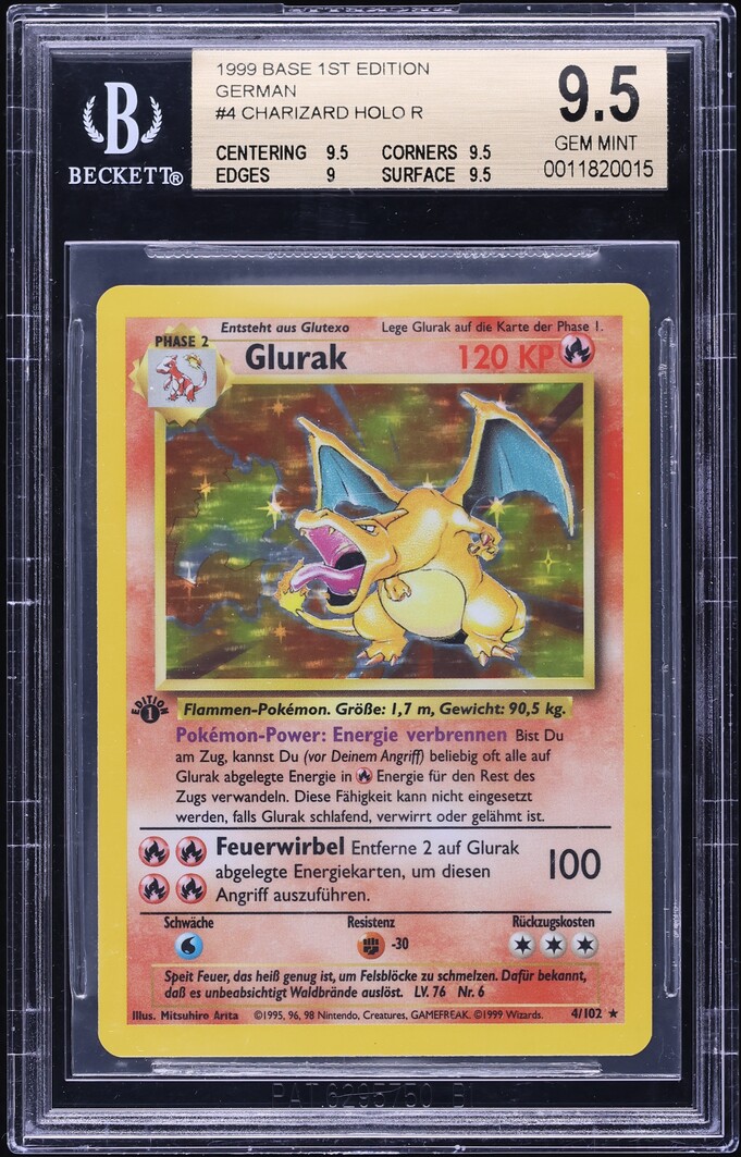1999 Pokemon German Base Set 1st Edition Holo Charizard #4 BGS 9.5 GEM MINT  on Fanatics Collect