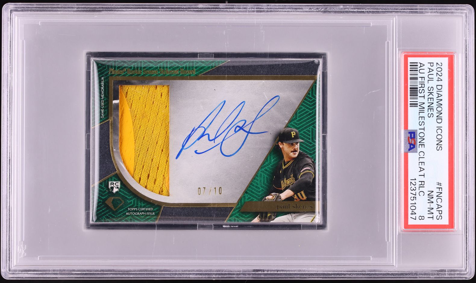 2024 Topps Diamond Icons First Milestone Cleat Paul Skenes ROOKIE PATCH AUTO /10 #FNCA-PS PSA 8