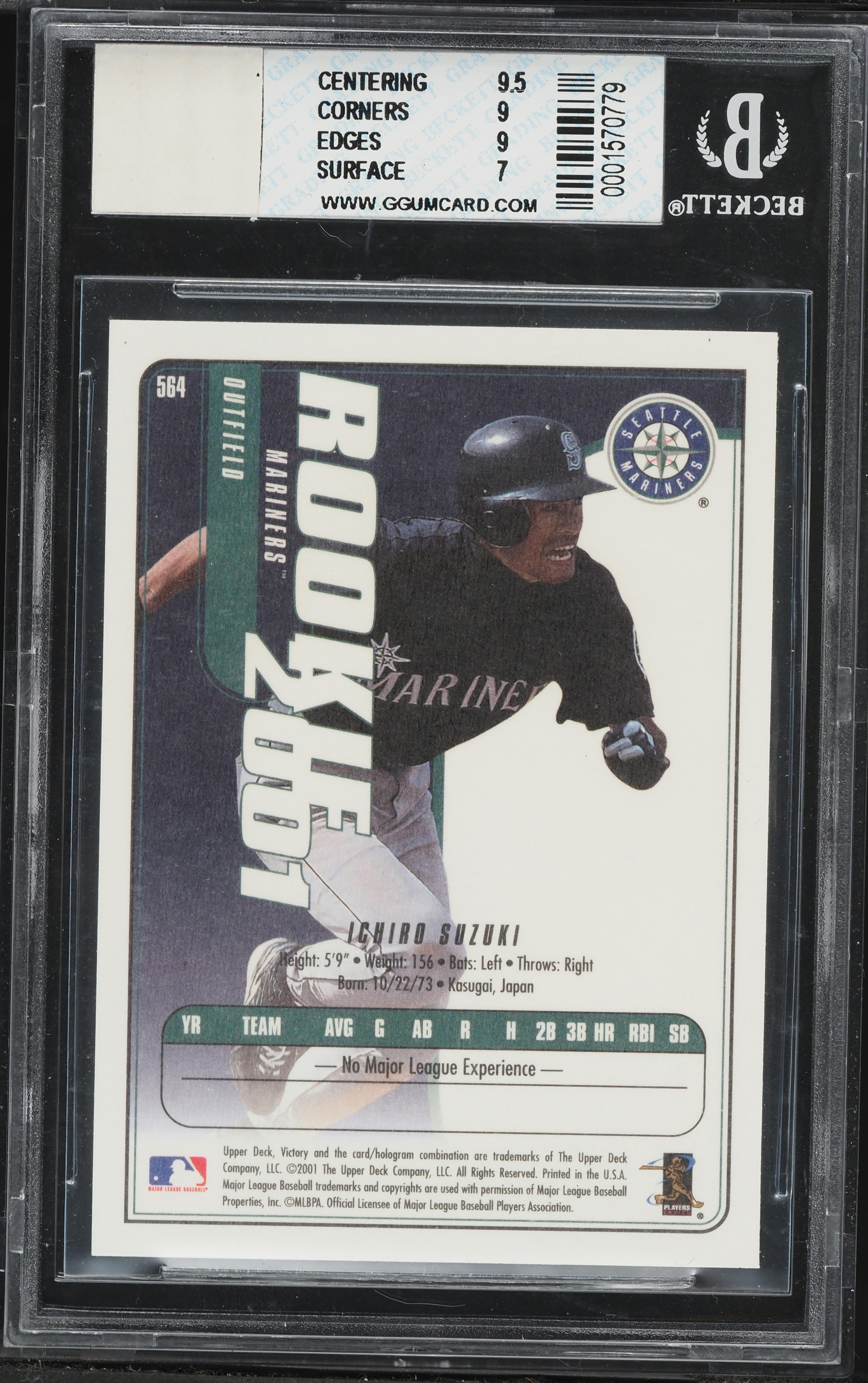 2001 Upper Deck Victory Bat Ichiro ROOKIE PATCH #564 BGS 8 NM-MT