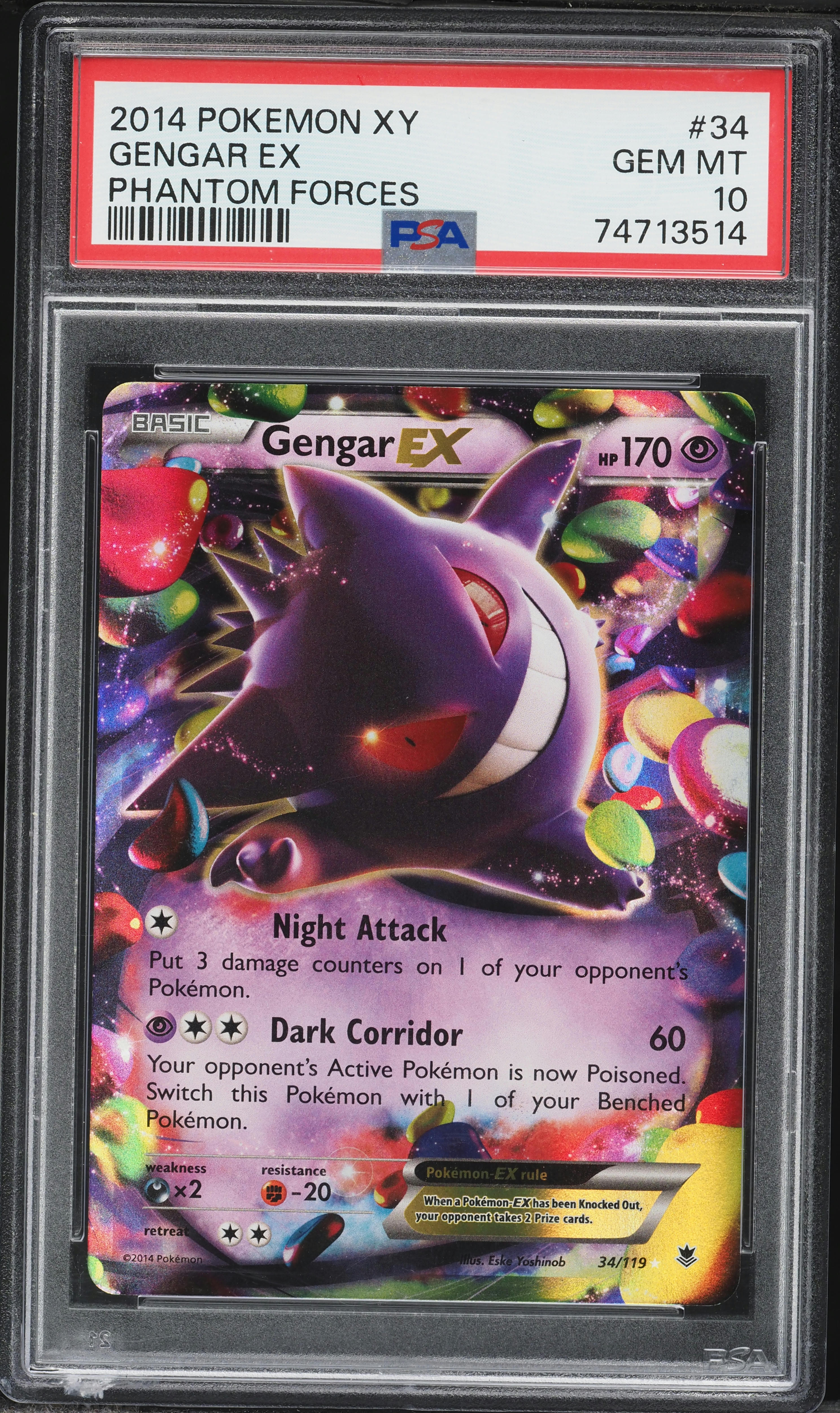 2014 Pokemon XY Phantom Forces Gengar EX #34 PSA 10 GEM MINT on
