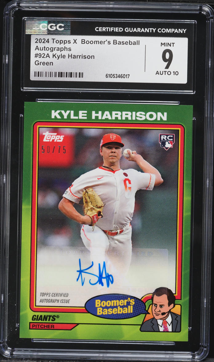 2024 Topps X Boomer's Baseball AUTO Green Kyle Harrison ROOKIE AUTO /75 #92A CGC 9 MINT