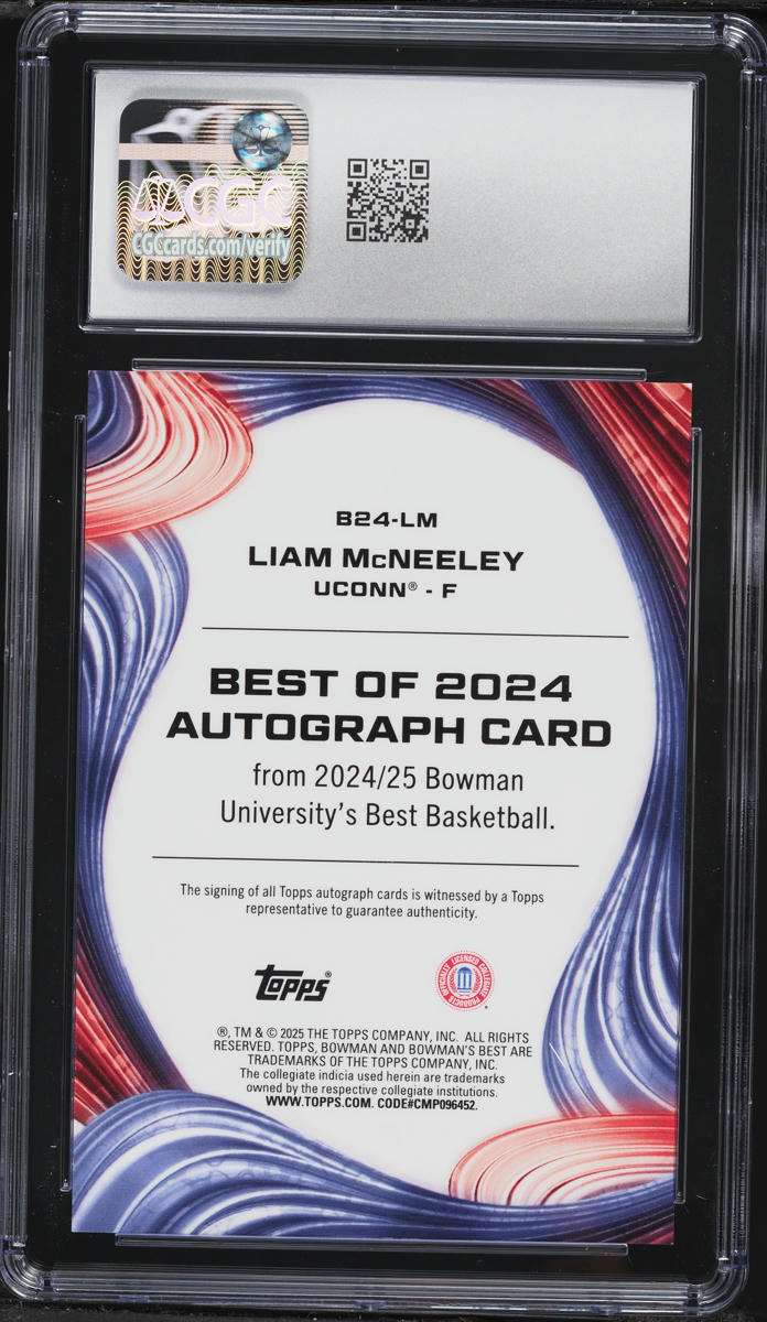 2024 Bowman University Best Of '24 Liam McNeeley ROOKIE AUTO #B24-LM CGC 9 MINT