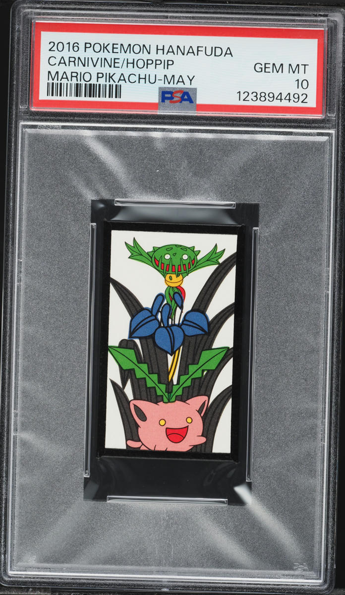 2016 Pokemon Hanafuda Mario Pikachu May Carnivine & Hoppip PSA 10 GEM MINT