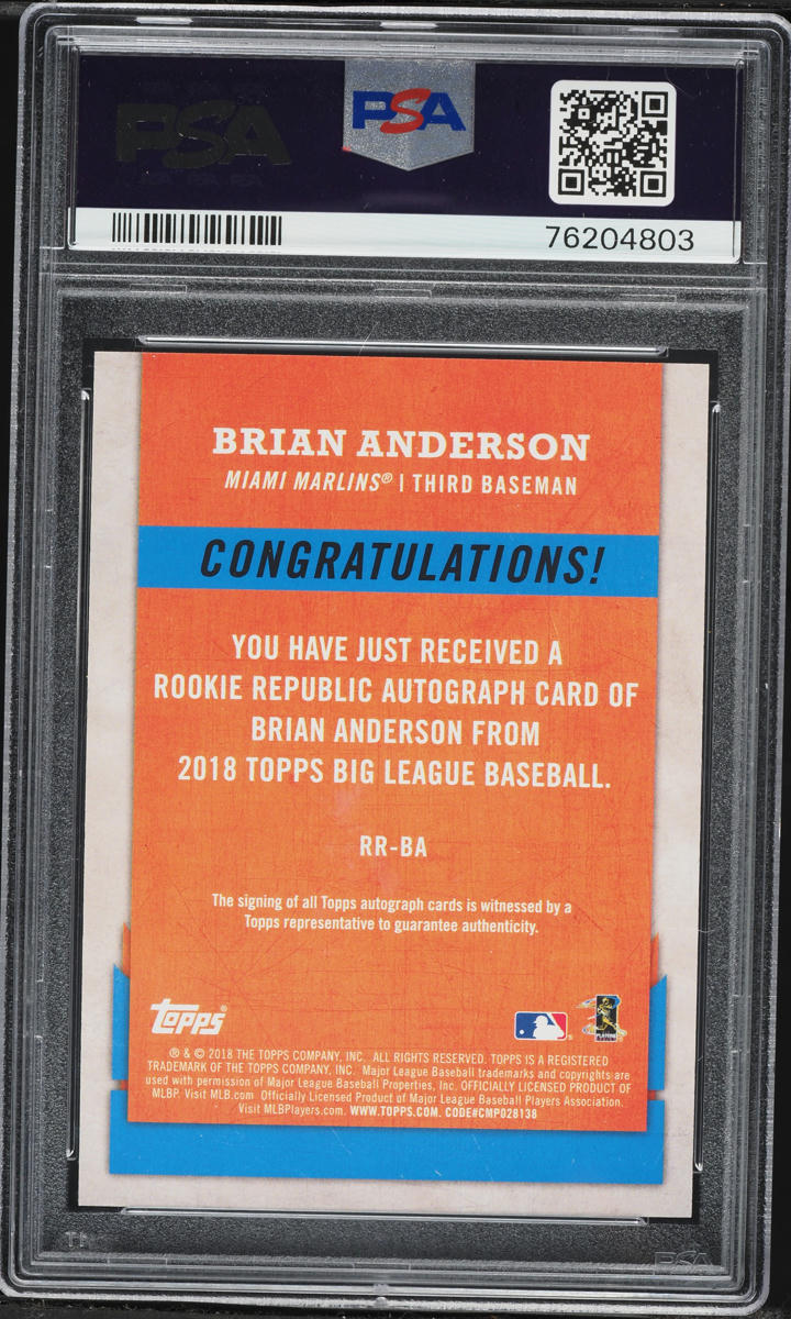 2018 Topps Big League Republic Black & White Brian Anderson ROOKIE AUTO /25 #RR-BA PSA 10 GEM
