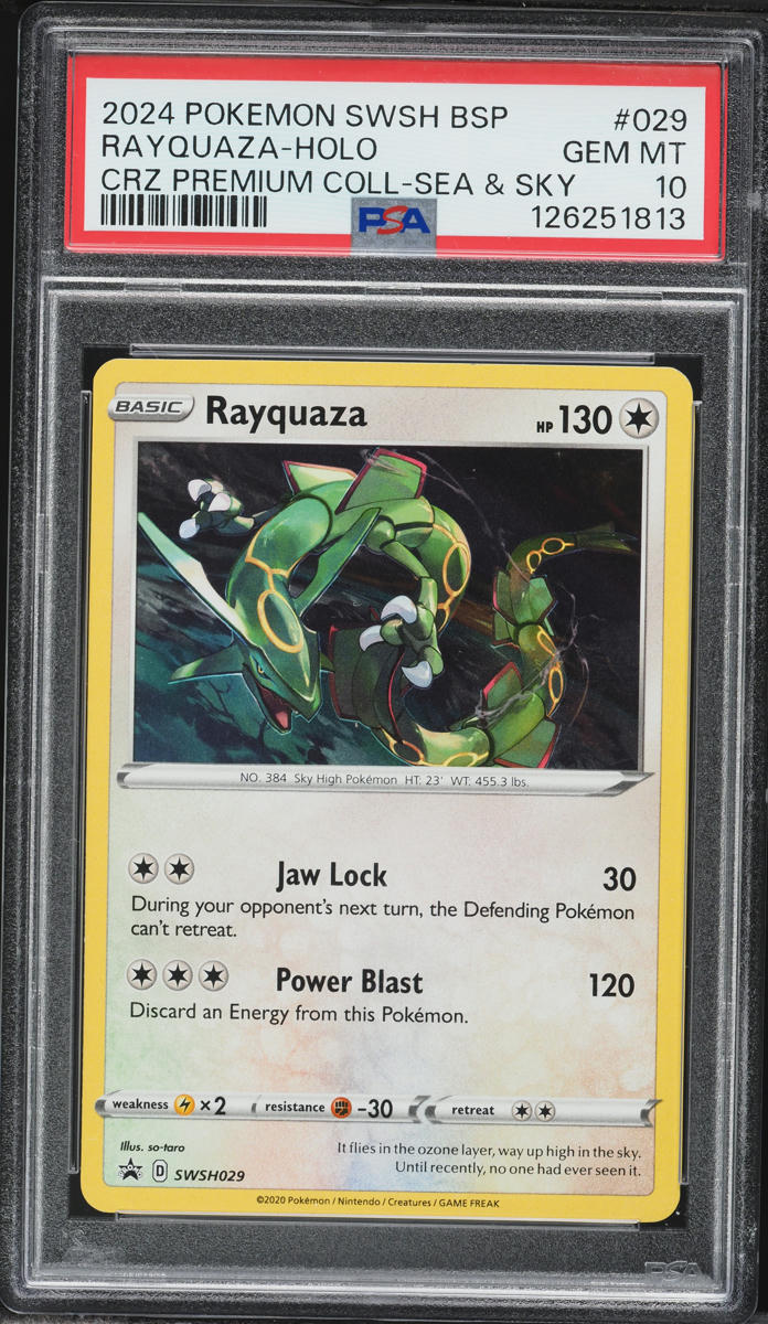 2024 Pokemon Sword & Shield Black Star Promo Rebel Clash Holo Rayquaza #SWSH029 PSA 10 GEM MINT