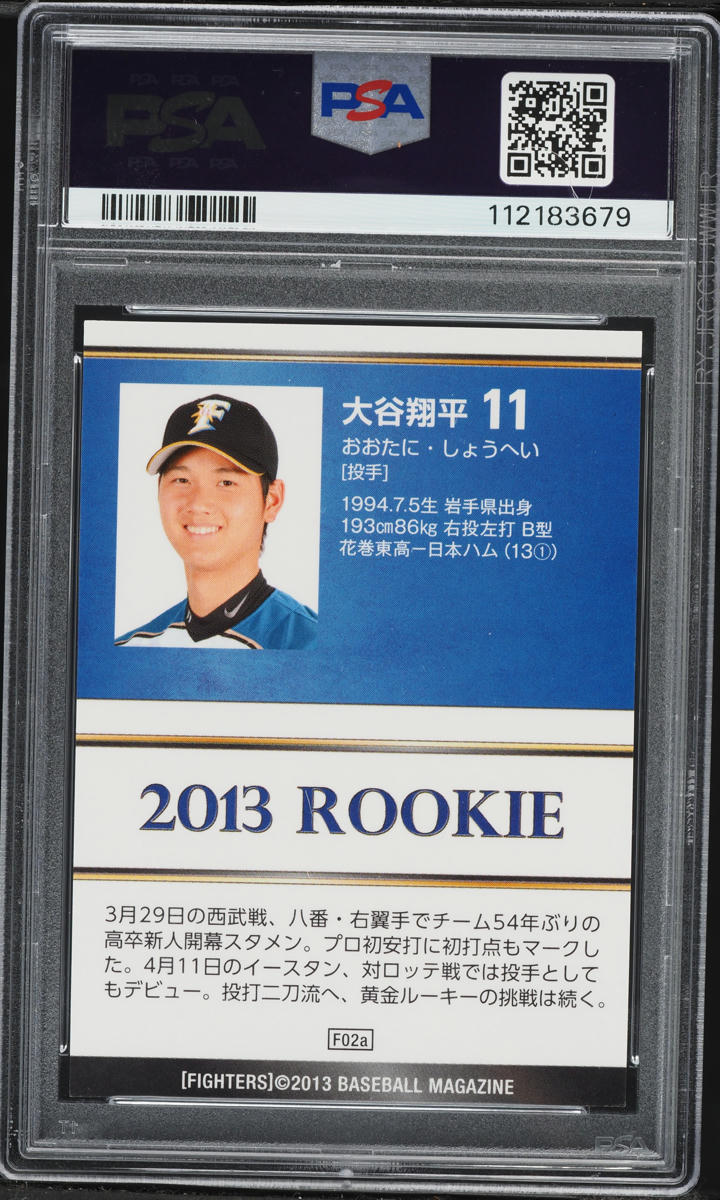2013 BBM Hokkaido Nippon Ham Fighters Foil Shohei Ohtani ROOKIE #F02A PSA 8 NM-MT
