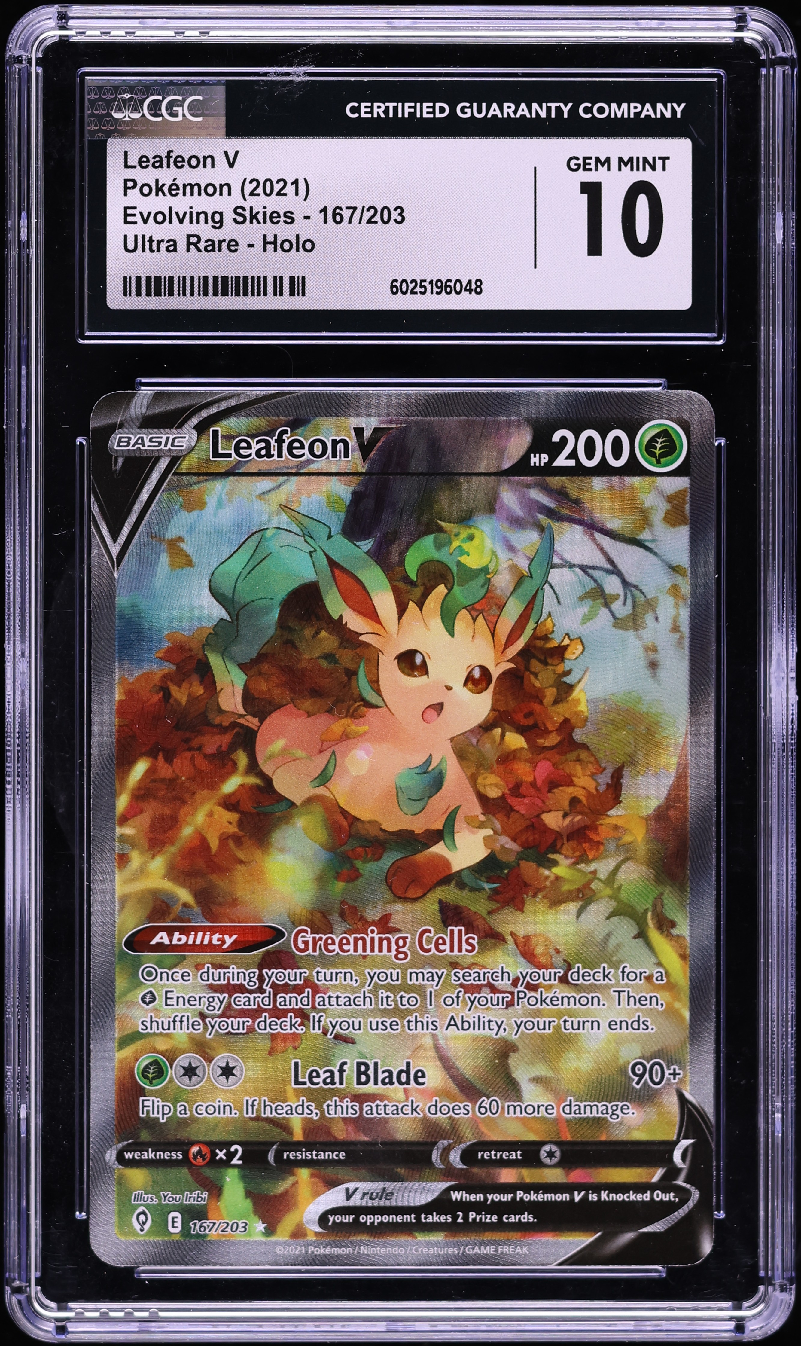 2021 Pokemon SWSH Evolving Skies Full Art Leafeon V #167 CGC 10
