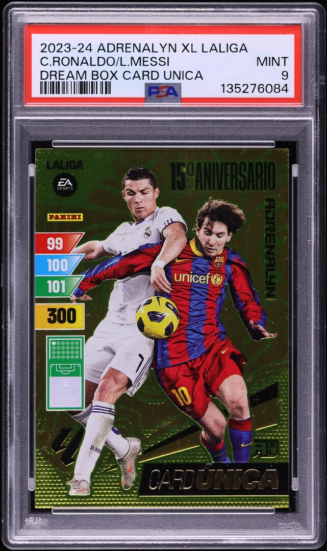 2023 Panini Adrenalyn XL LaLiga Dream Box Card Unica Cristiano Ronaldo Lionel Messi PSA 9 MINT