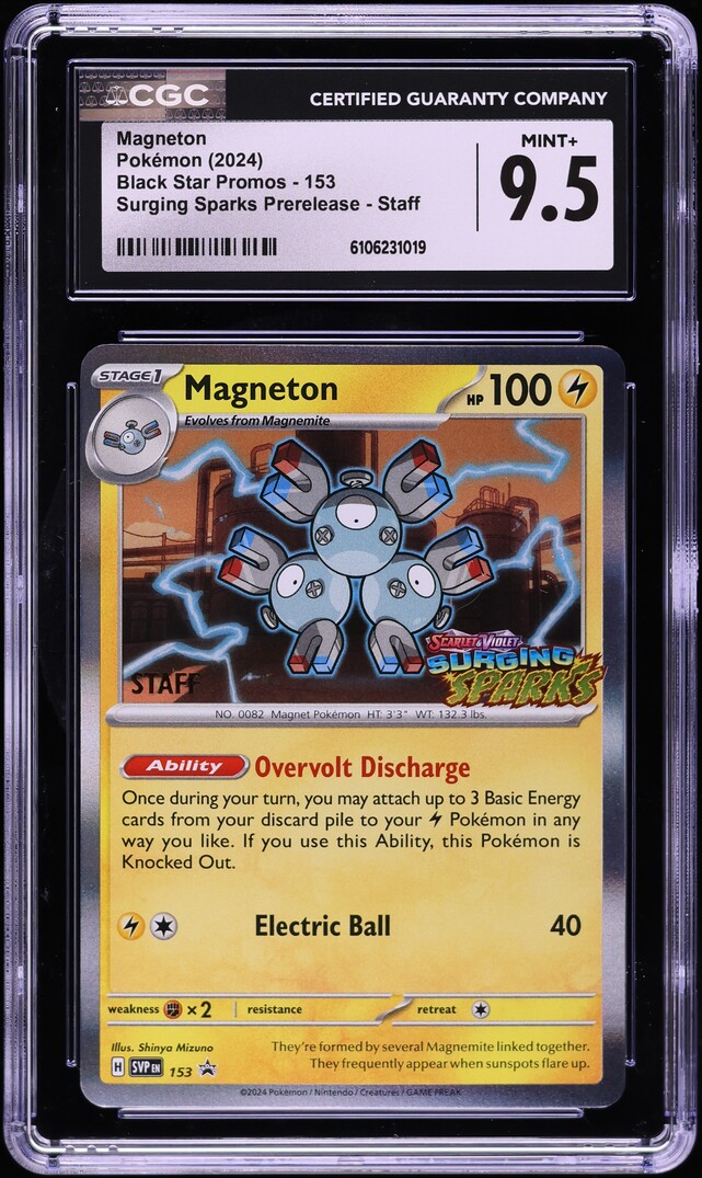 2024 Pokemon Scarlet & Violet Promo Surging Sparks Prerelease Staff Magneton #153 CGC 9.5 MINT+