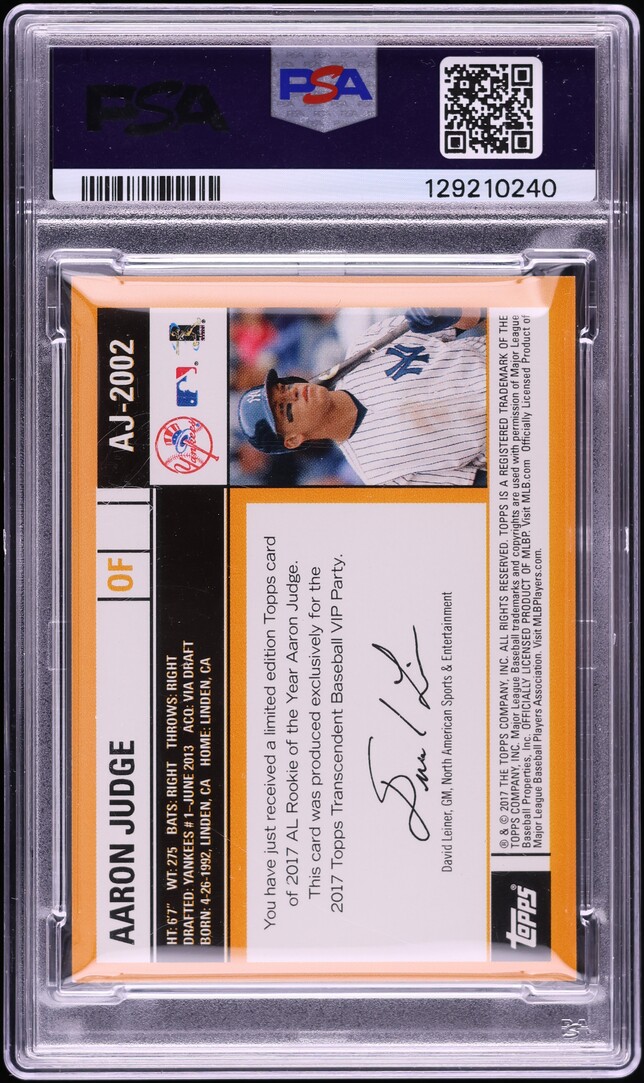 2017 Topps Transcendent Collection History Aaron Judge ROOKIE /87 #AJ-2002 PSA 5 EX
