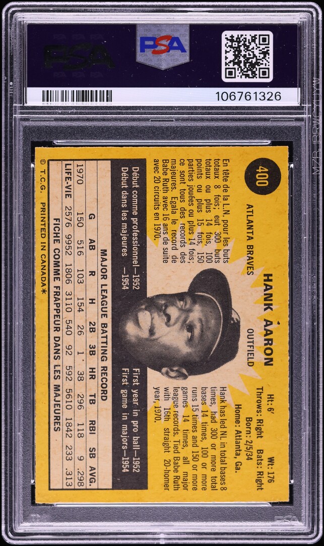 1971 O-Pee-Chee Hank Aaron #400 PSA 6 EXMT
