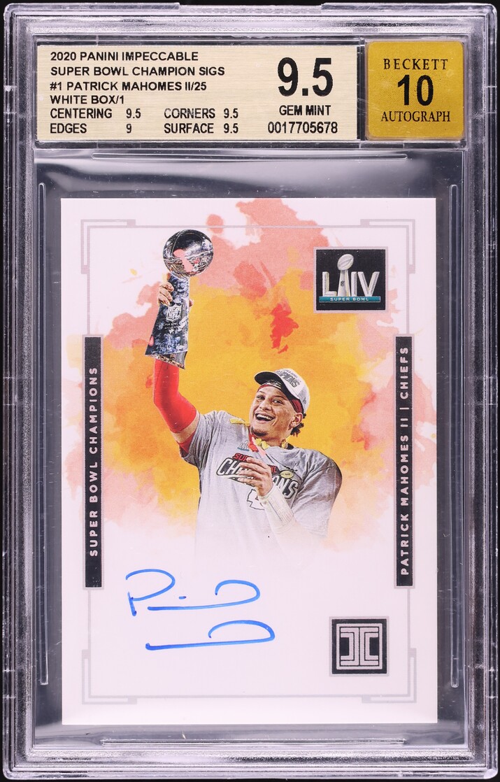2020 Panini Impeccable White Box Patrick Mahomes II AUTO 1/1 #SCS-PM BGS 9.5 GEM MINT