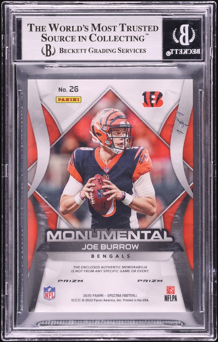 2020 Panini Spectra Monumental Gold Prizm Joe Burrow ROOKIE SHIELD PATCH  1/1 #26 BGS 9 MINT on Fanatics Collect