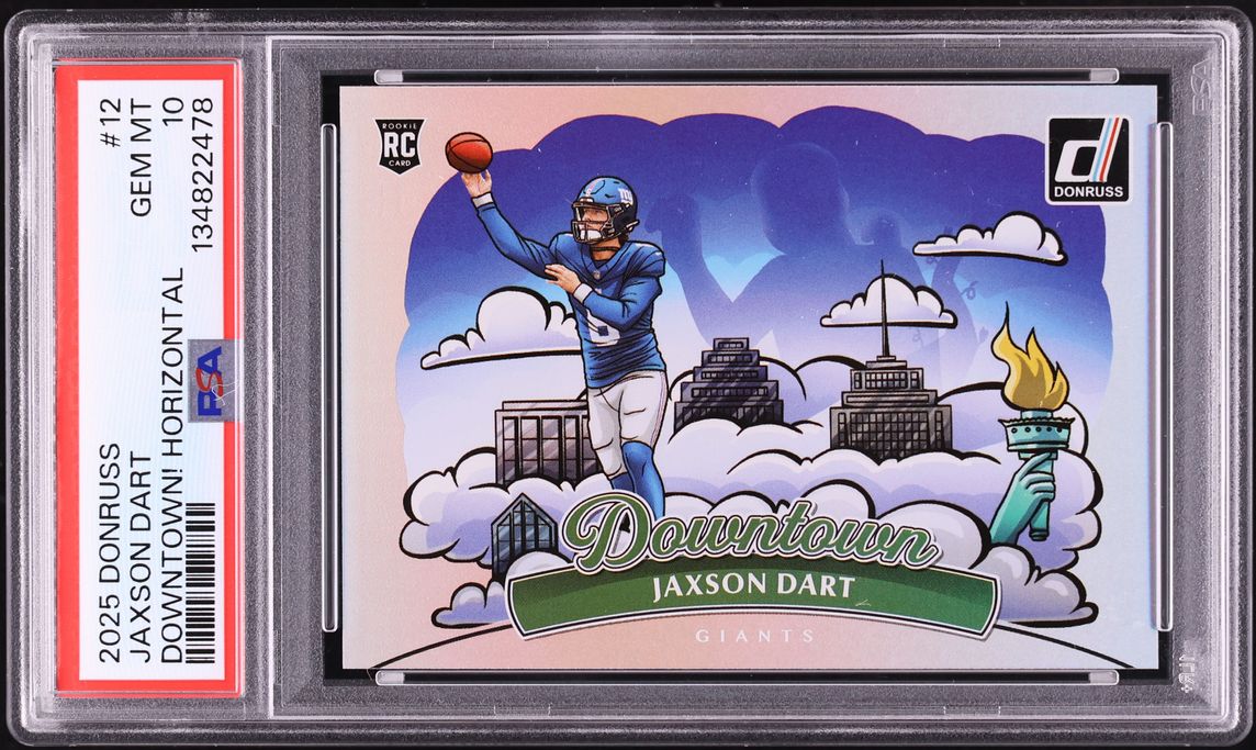 2025 Donruss Downtown! Horizontal Jaxson Dart ROOKIE #12 PSA 10 GEM MINT