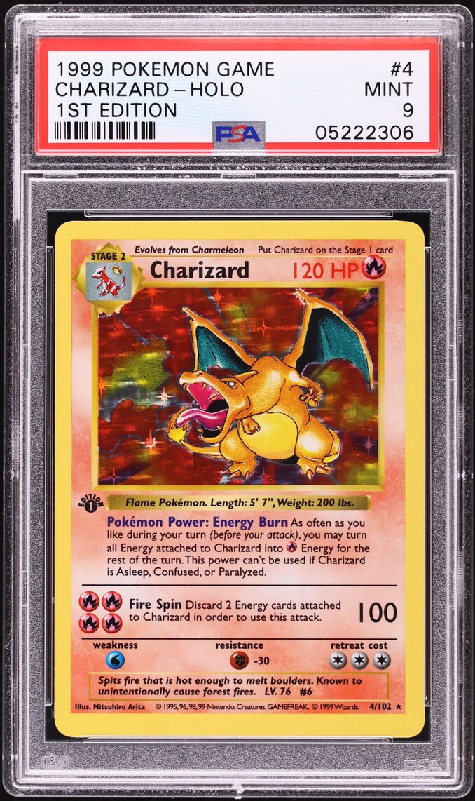 1999 Pokemon Base Set Shadowless 1st Edition Holo Charizard #4 PSA 9 MINT