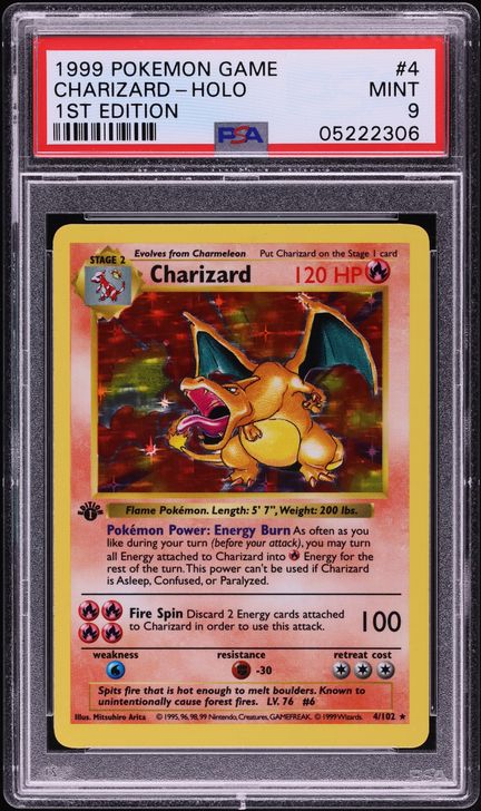 1999 Pokemon Base Set Shadowless 1st Edition Holo Charizard #4 PSA 9