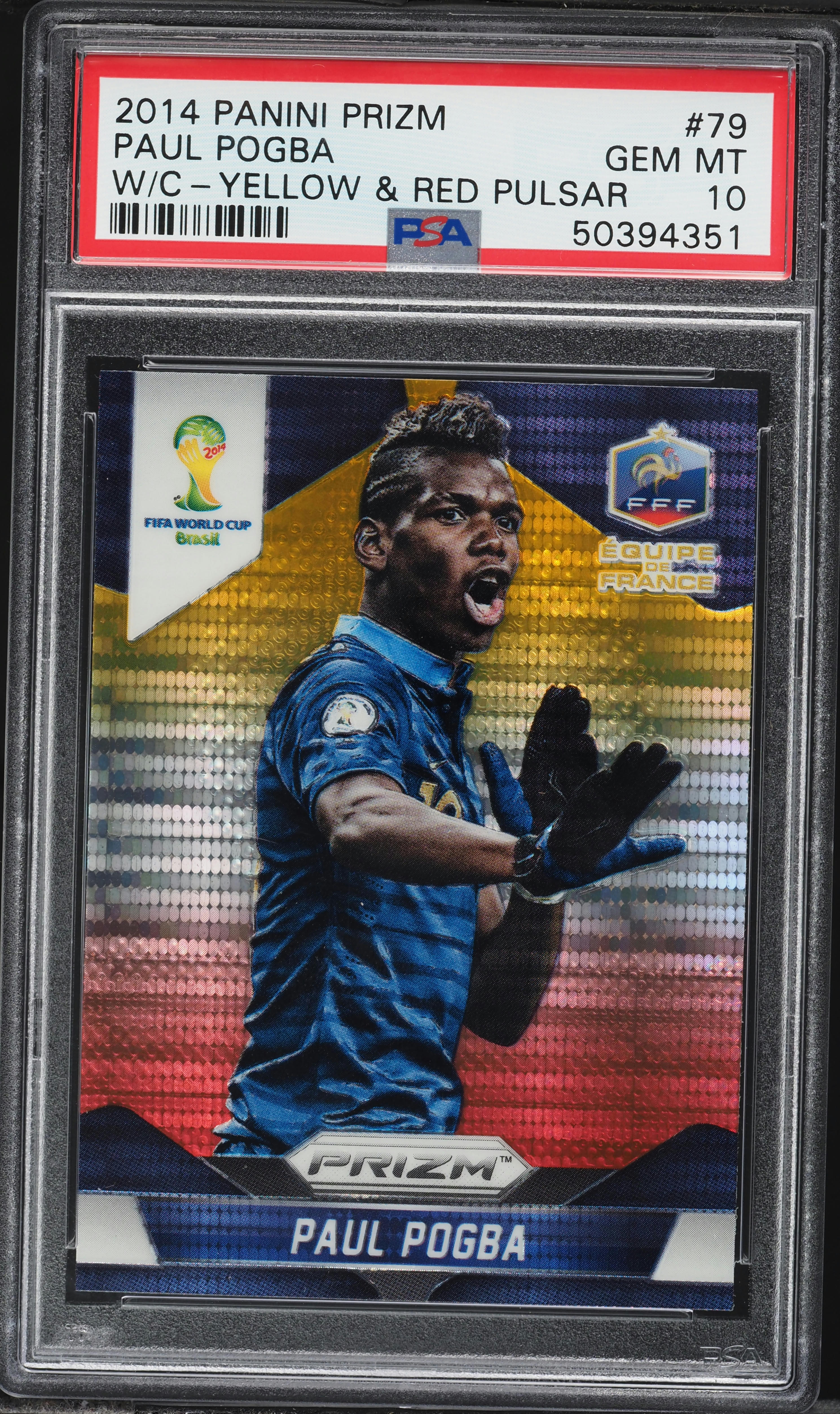 2014 Panini Prizm World Cup Yellow & Red Pulsar Paul Pogba #79 PSA