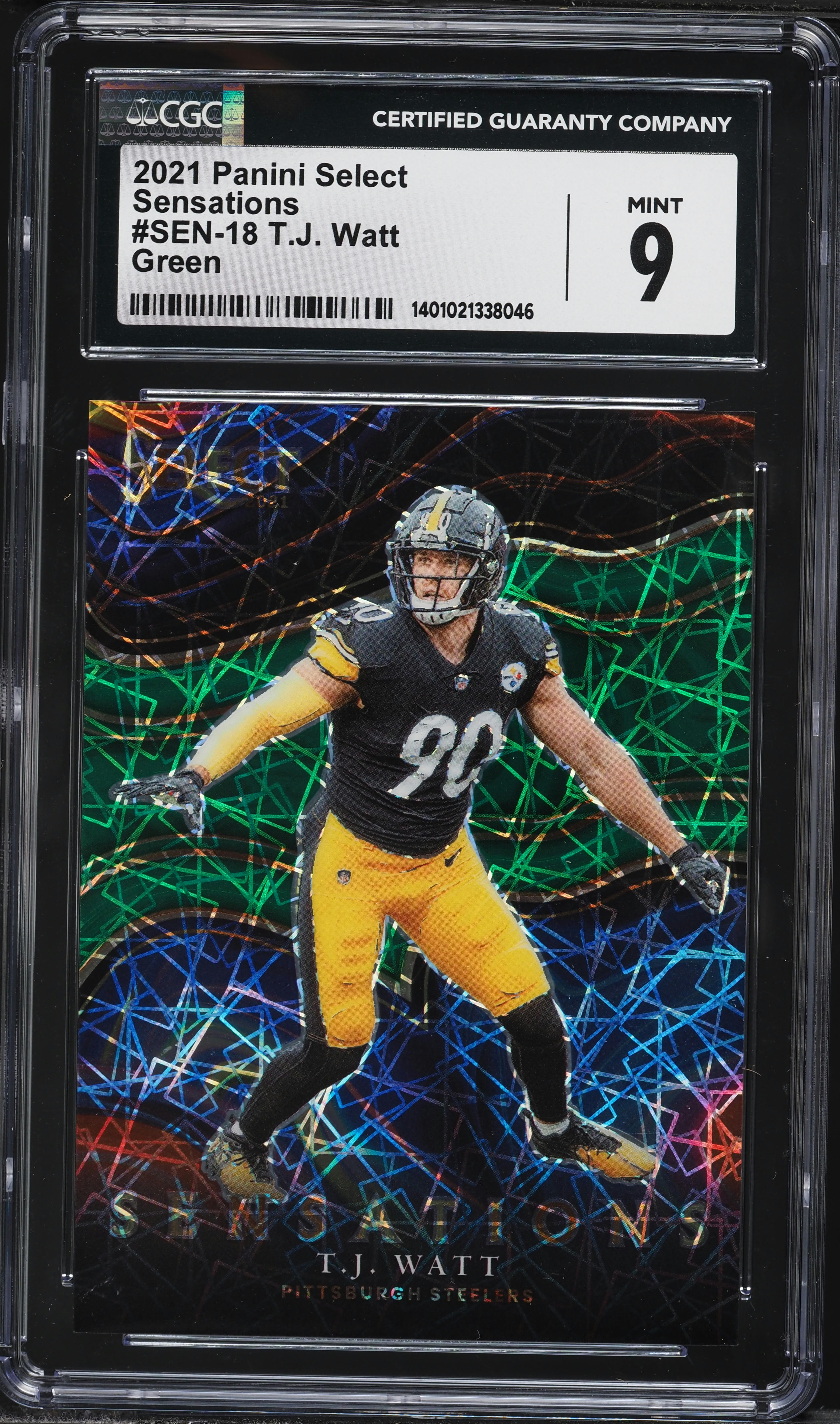 2021 Select Sensations Green T.J. Watt 5/5 #SEN-18 CGC 9 MINT on