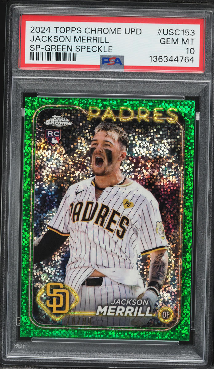 2024 Topps Chrome Update Green Speckle Jackson Merrill ROOKIE /99 #USC153 PSA 10 GEM MINT