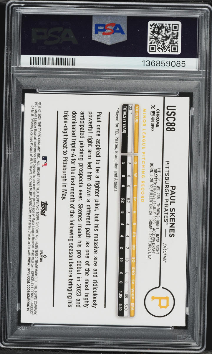 2024 Topps Chrome Update Blue Raywave Paul Skenes ROOKIE /150 #USC88 PSA 9 MINT