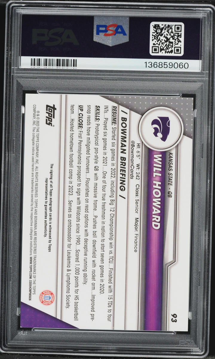 2023 Bowman Chrome University Will Howard ROOKIE AUTO #93 PSA 9 MINT