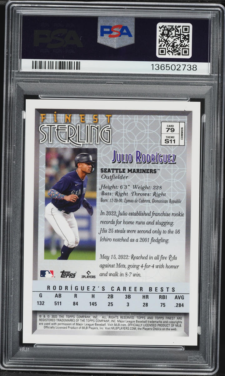 2023 Finest w/Coating Flashbacks Refractor Julio Rodriguez /10 #79 PSA 10 GEM MINT