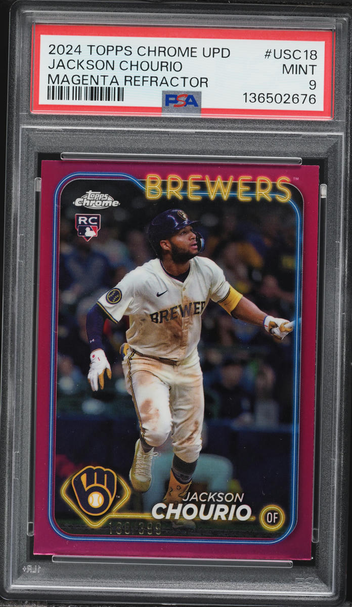 2024 Topps Chrome Update Magenta Refractor Jackson Chourio ROOKIE /399 PSA 9 MINT