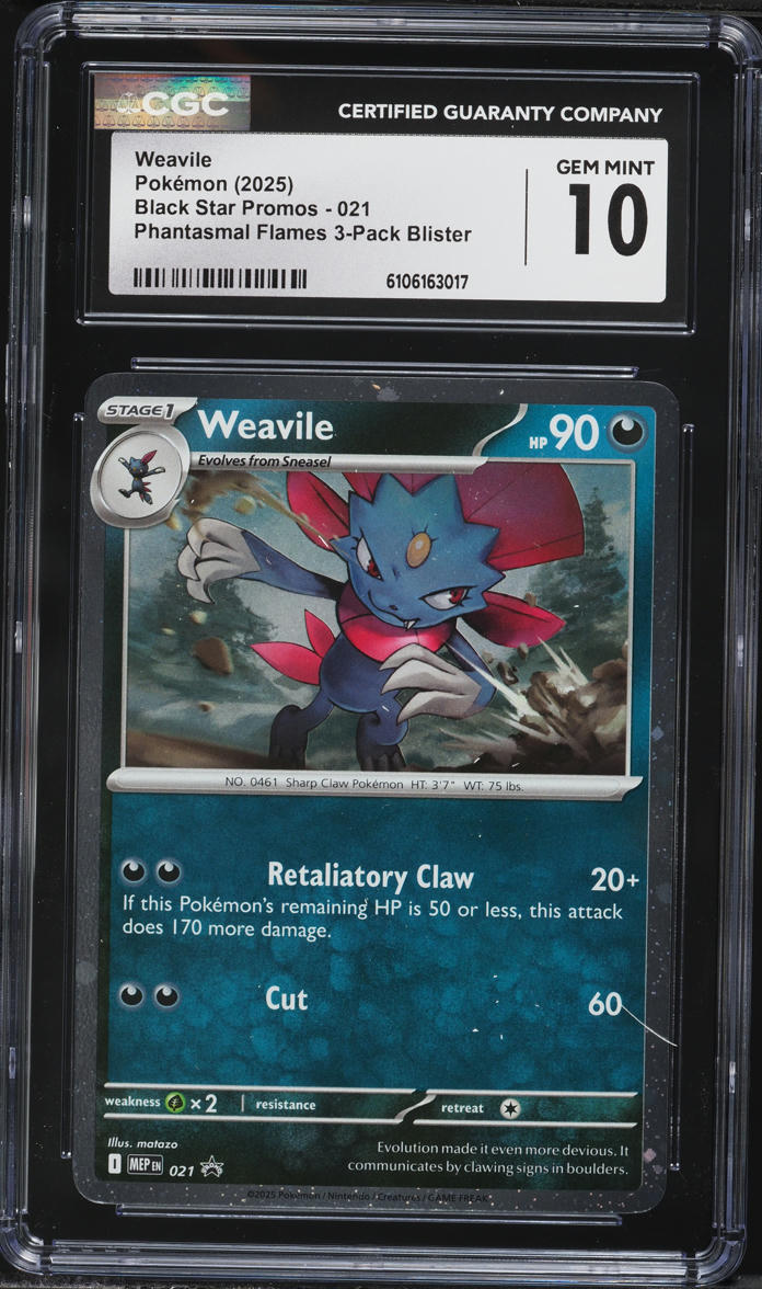 2025 Pokemon Promo Phantasmal Flames 3-Pack Blister Weavile #021 CGC 10 GEM  MINT on Fanatics Collect