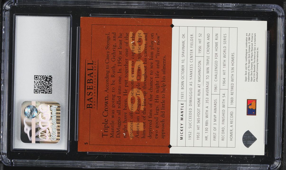1994 Upper Deck The American Epic GM Mickey Mantle #5 CGC 9.5 MINT+