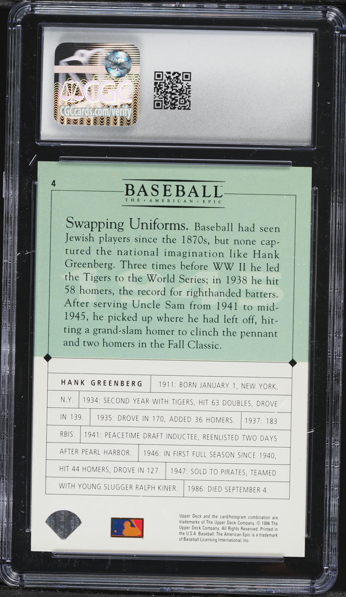 1994 Upper Deck The American Epic GM Hank Greenberg #4 CGC 9.5 MINT+