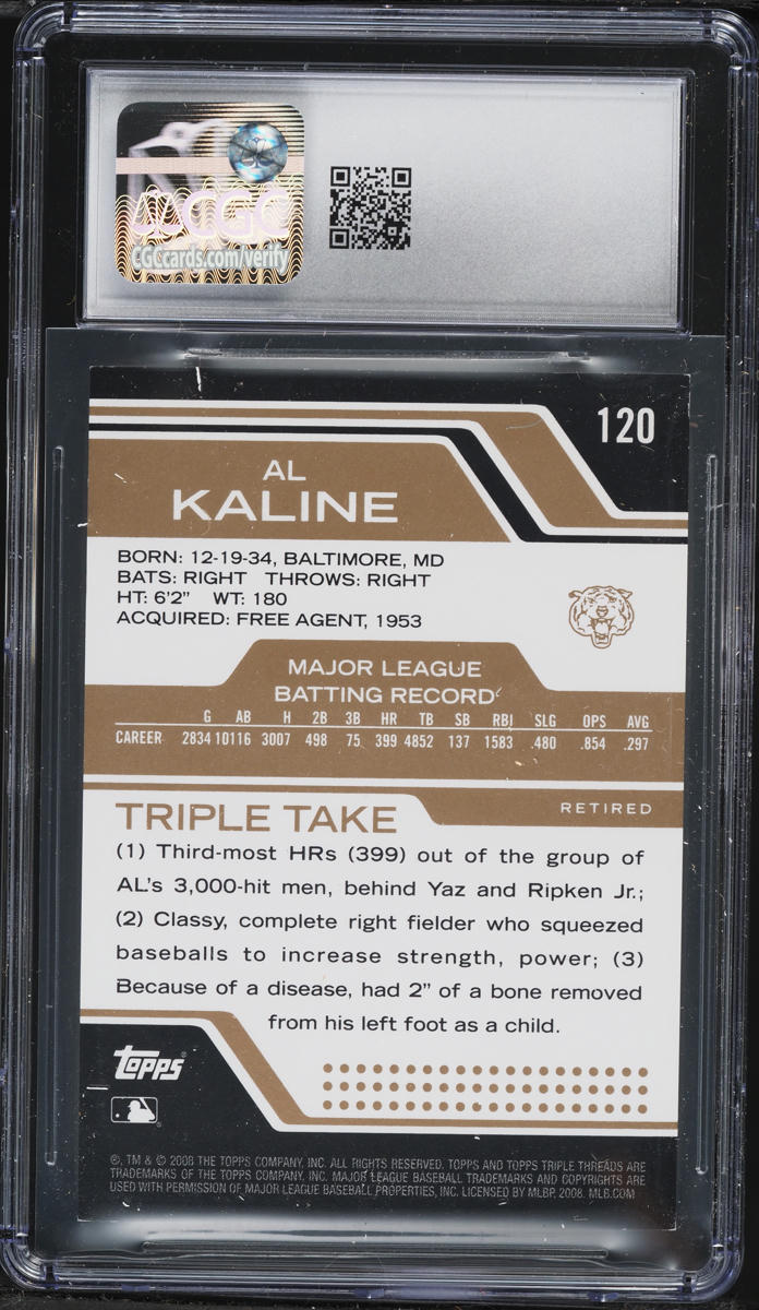 2008 Topps Triple Threads Gold Al Kaline /99 #120 CGC 8.5 NM-MT+